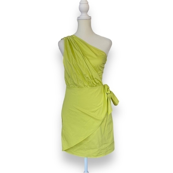 New Missguided Lime Green One Shoulder Tie Side Mini Dress Size 0 - Picture 3 of 16